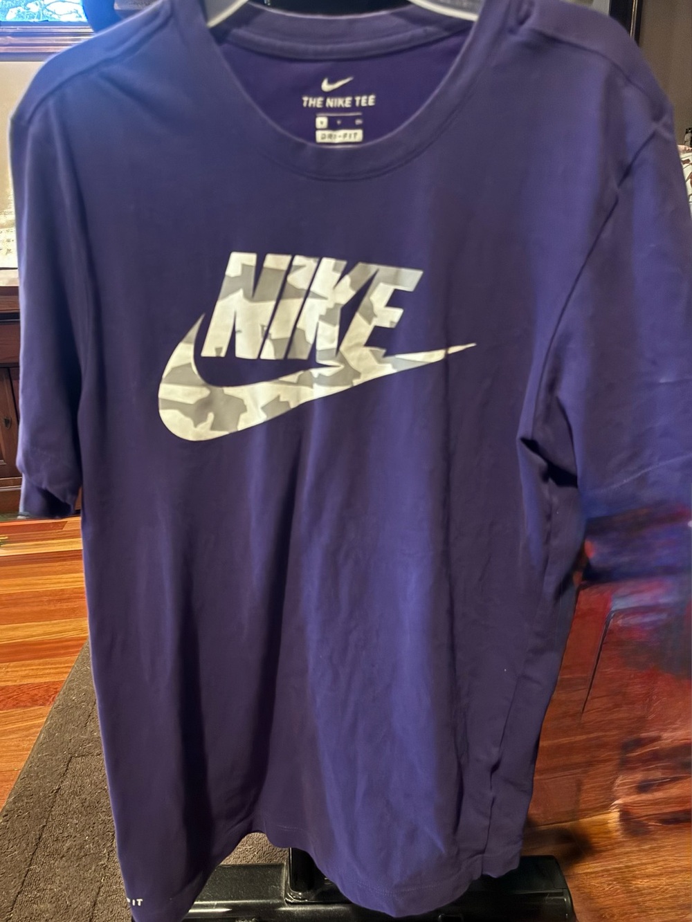 Nike Purple Tee with Camo Swoosh Logo